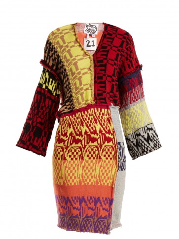 MATTY BOVAN Patchwork V-neck mini dress ~ stylish knitted dresses ~ mixed patterns