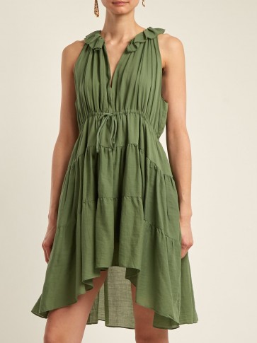 LOUP CHARMANT Patmos cotton dress ~ olive-green gathered vacation dresses