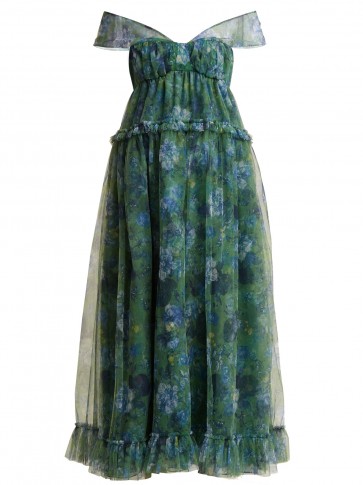 ERDEM Pia Elizabeth Garden-print tulle dress | green gathered event dresses