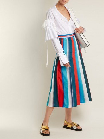 STELLA JEAN Pleated striped crepe midi skirt ~ red, white and blue pleats