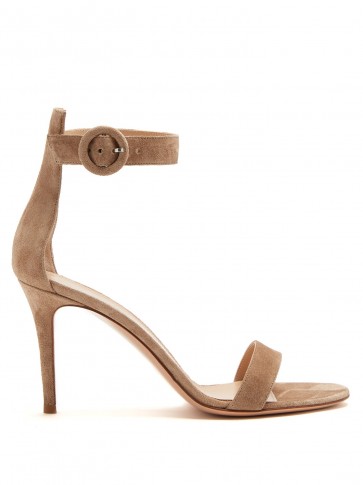 GIANVITO ROSSI Portofino 85 suede sandals ~ style staple ~ taupe-beige barely there sandal