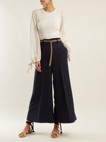 ROKSANDA Rabea wide-leg cropped trousers ~ navy-blue wide leg pants