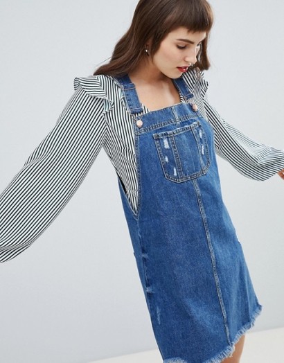 River Island Denim Dungaree Dress | distressed pinafores