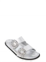 ROGER VIVIER 30MM SLIDY VIV METALLIC LEATHER SANDALS / silver crystal flats