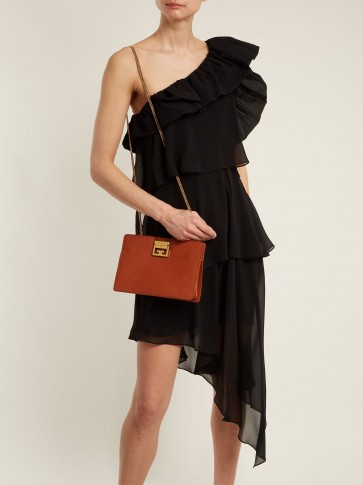 GIVENCHY Ruffled one-shoulder silk-georgette dress ~ black asymmetric hemline dresses ~ glamorous evening wear