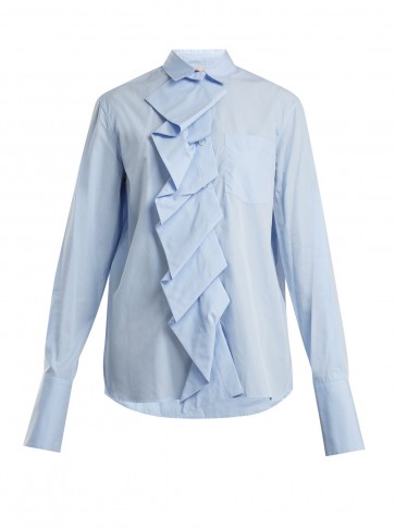 SUMMA Ruffled-panel cotton-poplin shirt ~ blue front ruffle shirts