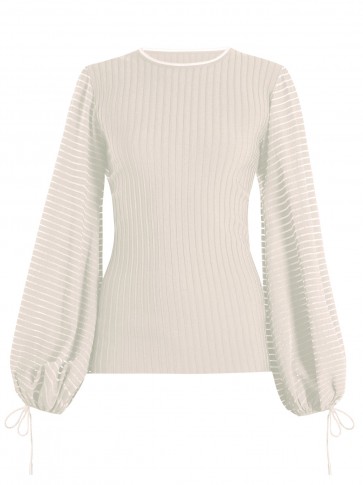 ROKSANDA Saida ribbed-knit top ~ white balloon sleeve tops