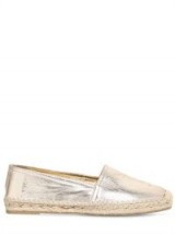 SAINT LAURENT 10MM LOGO METALLIC LEATHER ESPADRILLES / shiny platinum espadrille flats