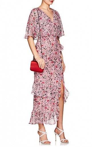 SALONI “Rose” Pink Floral Silk-Blend Dress ~ ruffle trim dresses