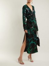 ATTICO Black and Green Sequin-embellished wrap dress ~ effortless glamour ~ shimmering side split evening dresses ~