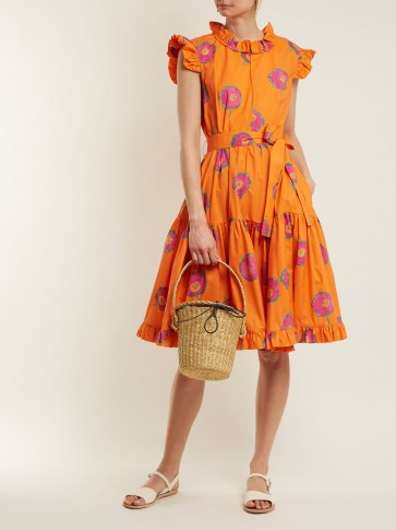 LA DOUBLEJ EDITIONS Short & Sassy floral-print cotton dress ~ orange ruffle trim summer dresses