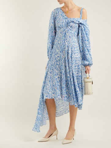 PREEN BY THORNTON BREGAZZI Soeroya floral-print silk-blend dress ~ blue asymmetric summer event dresses