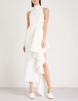 SOLACE LONDON Lara ruffled stretch-crepe and satin dress ~ chic high neck ruffle dresses