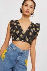 Topshop Spot Print Sun Top | ruffle trim crop tops