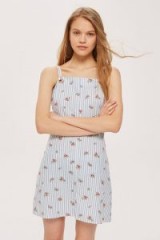 TOPSHOP Striped Floral Mini Pinafore Dress / blue pinafores