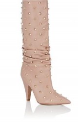 VALENTINO Rockstud Leather Knee Boots ~ luxe pink studded boot ~ gold tone pyramid studs