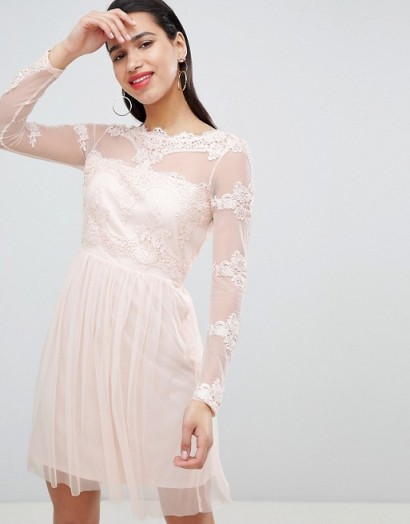 Vila Mesh Dress With Lace Inserts – pink party dresses