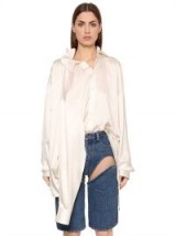 Y PROJECT OVERSIZED SILK SATIN SHIRT W/ 4 SLEEVES ~ long luxe white silky shirts