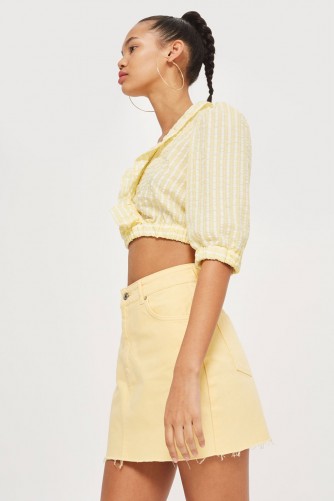 Topshop Yellow High Waisted Denim Skirt | frayed hem skirts