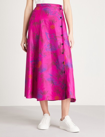 ZADIG & VOLTAIRE June jungle-print silk-crepe de chine skirt ~ bright pink skirts