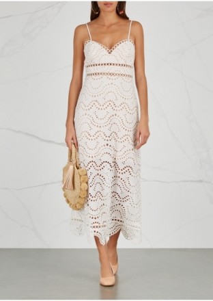 ZIMMERMANN Jaya white broderie anglaise midi dress ~ semi sheer thin strap dresses