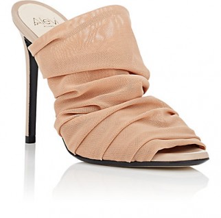 ALEVI Afef Tulle Mules ~ beige ruched heels