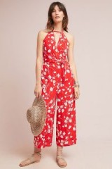 Maeve – Andros Printed Jumpsuit in Red Motif / floral summer clothing