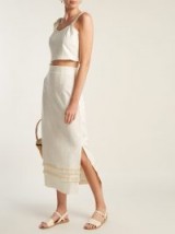 STAUD Andy raffia tassel-trimmed linen-blend skirt ~ casual chic