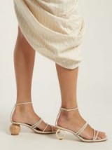 JACQUEMUS Bachata ornamental heel sandals ~ white leather strappy shoes ~ mismatched heels