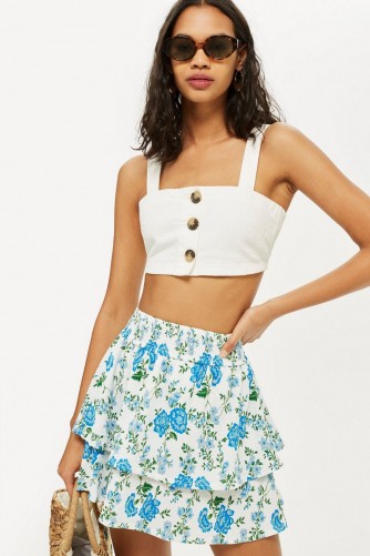 Topshop Bluebell Shirred Mini Skirt | blue floral print rara