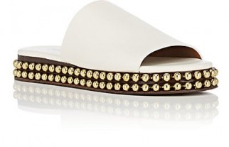CHLOÉ Sawyer White Leather Slide Sandals ~ stud embellished sliders