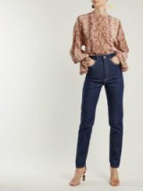 EMILIA WICKSTEAD Dalia python-print silk crepe de Chine blouse ~ snake pattern ~ frilled cuffs