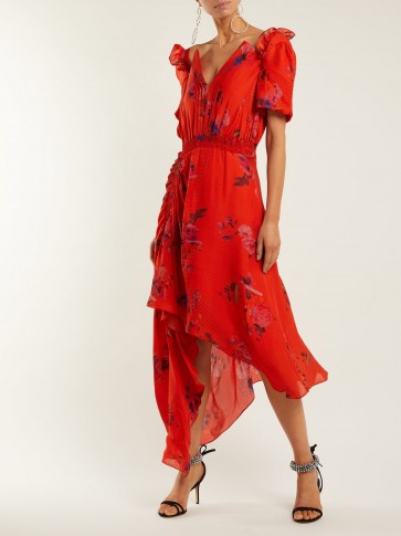 PREEN BY THORNTON BREGAZZI Dana floral-print silk-jacquard dress ~ asymmetric event clothing ~ boned bodice