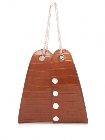 LEMAIRE Double crocodile-effect tan-brown leather bag ~ small accessories