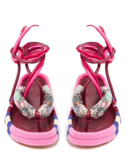 ISABEL MARANT Elliam fuchsia ankle-tie sandals ~ pink strappy footbed flats