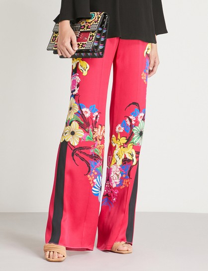 ETRO Pink Floral-print wide-leg high-rise satin trousers