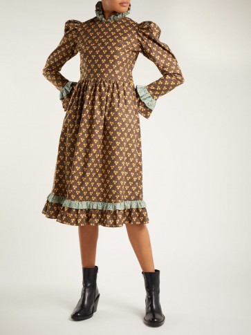 BATSHEVA Floral-print brown cotton prairie dress ~ feminine western style