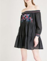 FREE PEOPLE Sunbeams off-the-shoulder woven dress / black floral bardot dresses