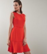 REISS JACKIE SLEEVELESS FIT AND FLARE DRESS SUNSET ORANGE ~ flared hemlines