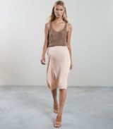 REISS JULIA DRAPE DETAIL A-LINE SKIRT RICH BLUSH ~ pale-pink