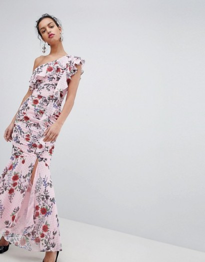 Keepsake one shoulder floral maxi dress powder pink – summer party wear