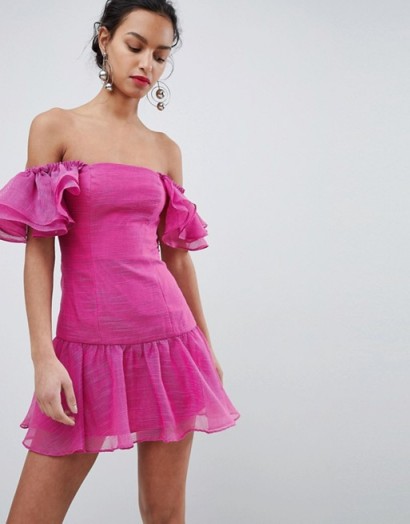 Keepsake ruffle mini dress fuchsia – hot pink bardot