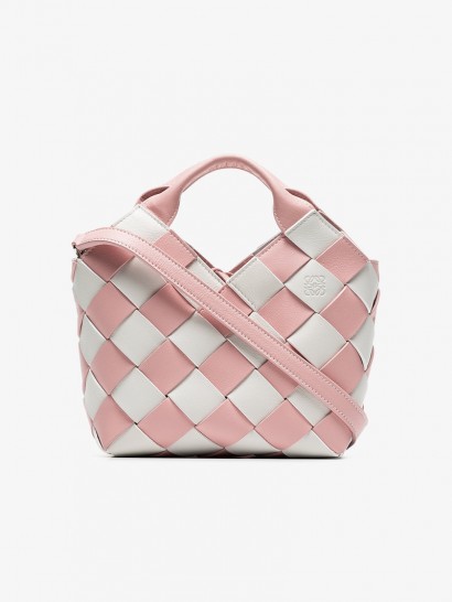 Loewe Pink And White Woven Basket Gingham Mini Leather Bag ~ cute top handle