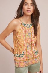 Akemi + Kin Melina Embroidered Halter Top in Yellow Motif at Anthropologie | summer halterneck