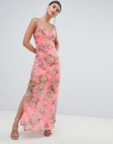 Missguided Chiffon Floral Side Split Maxi Dress Pink / going out glamour