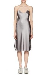 NILI LOTAN Grey Silk Charmeuse Midi-Slipdress | curved hem cami dress