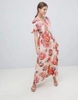 Oasis Rose Print Angel Sleeve Maxi Dress / summer occasions