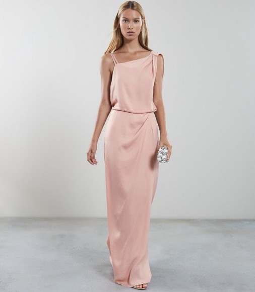 REISS OSTIA MAXI ONE-SHOULDER MAXI DRESS VINTAGE SATIN ~ luxe event wear