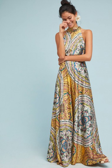 Nicole Miller New York Paisley Maxi Dress in Yellow Motif ~ vacation eveningwear ~ holiday elegance