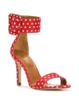 PARIS TEXAS polka dot buckled sandals – red and white spots – retro heels